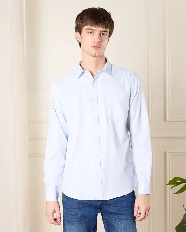 Men Blue Striped Collared Shirt sold by Redtag