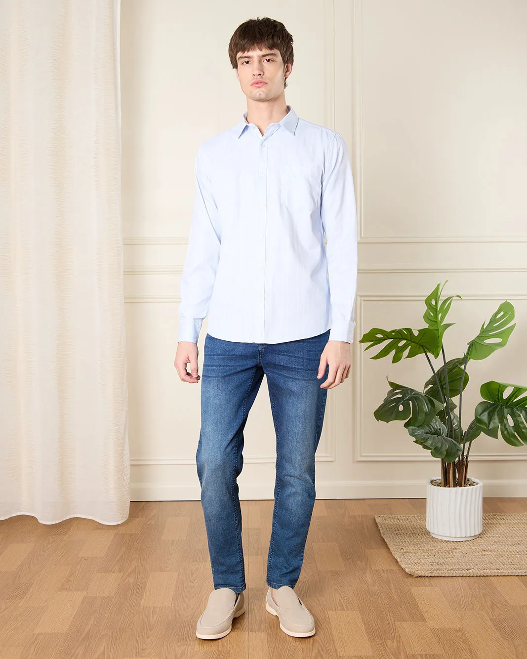 Men Blue Striped Collared Shirt sold by Redtag product image thumbnail 2