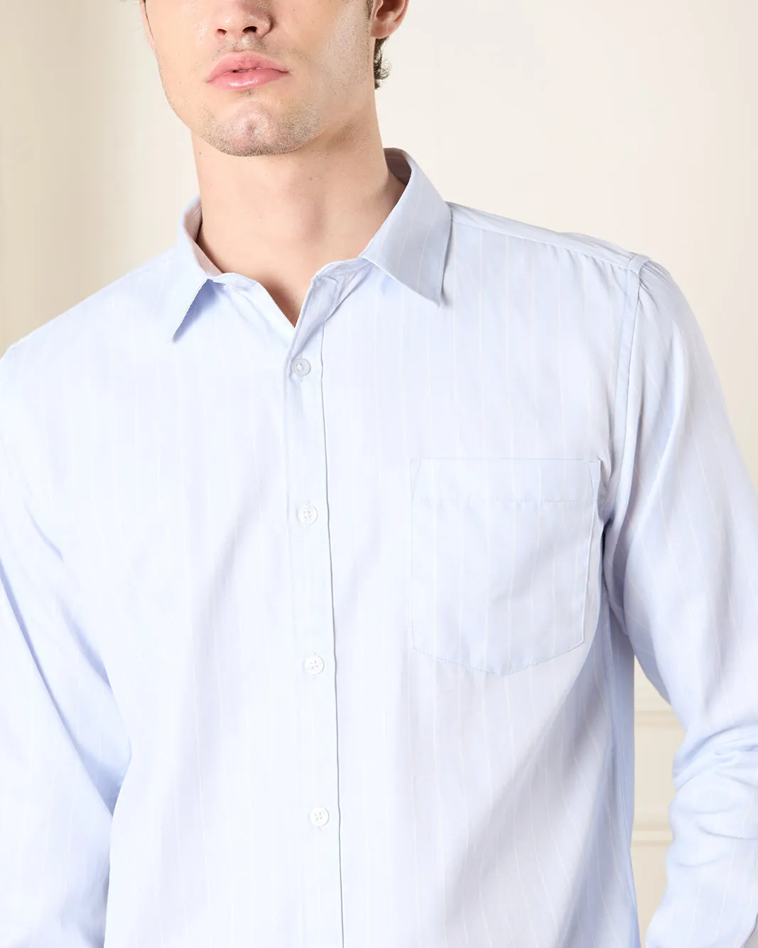 Men Blue Striped Collared Shirt sold by Redtag product image thumbnail 4