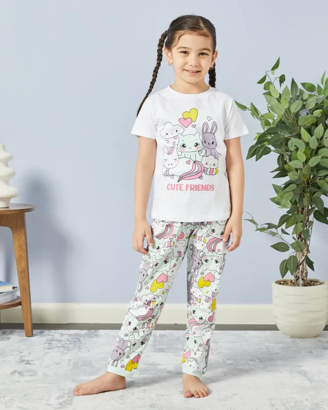 Girls White Bunny Print Pyjama Set (2 Piece) sold by Redtag