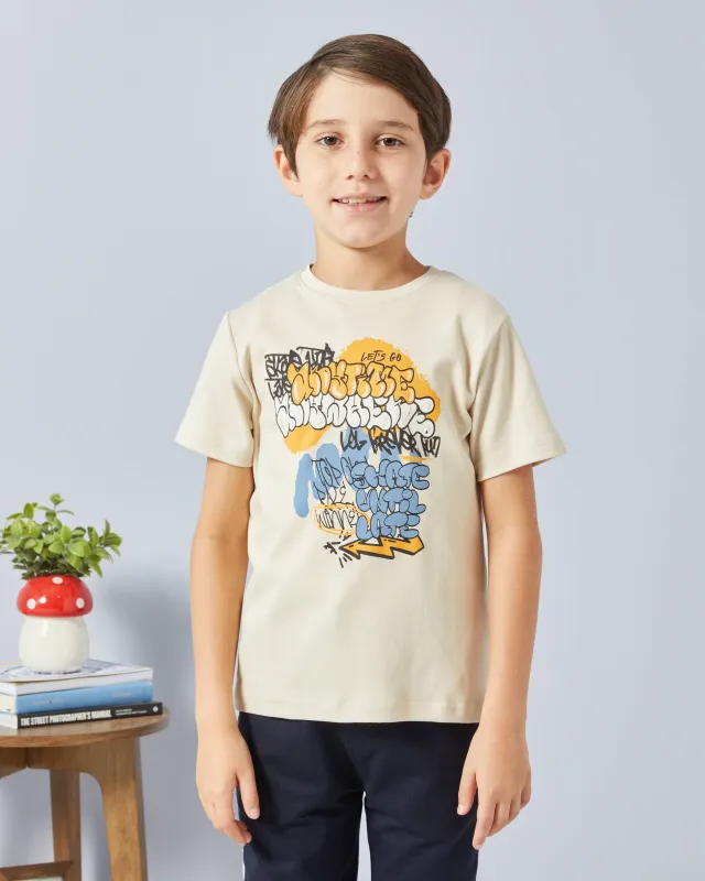 Boys Beige Printed T-Shirt sold by Redtag