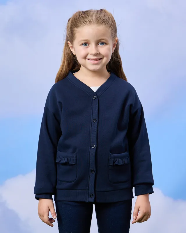 Girls Navy Button Front Cardigan sold by Redtag