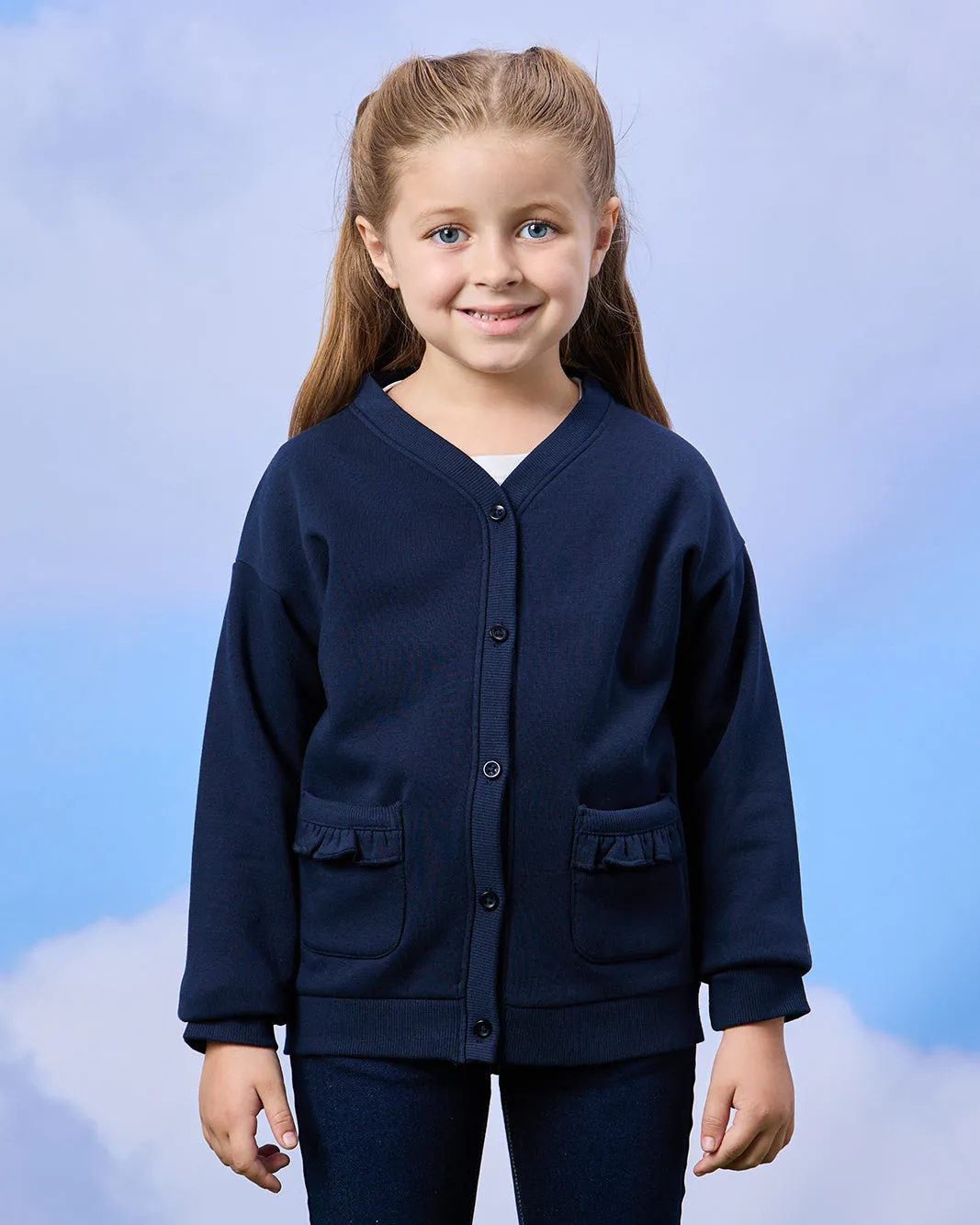 Girls Navy Button Front Cardigan sold by Redtag
