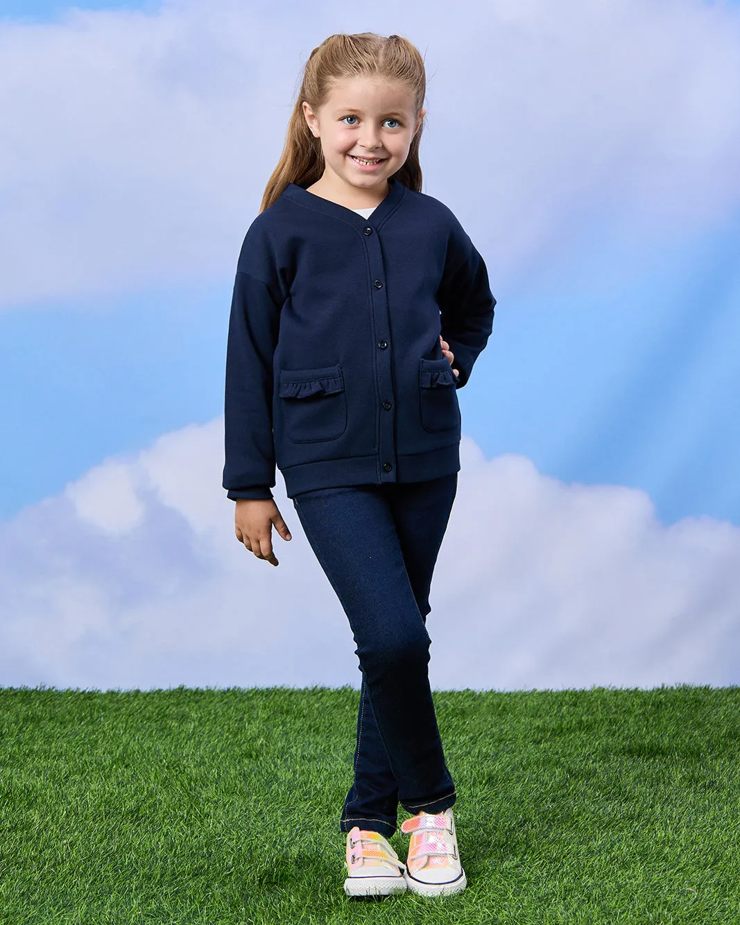 Girls Navy Button Front Cardigan sold by Redtag product image thumbnail 2