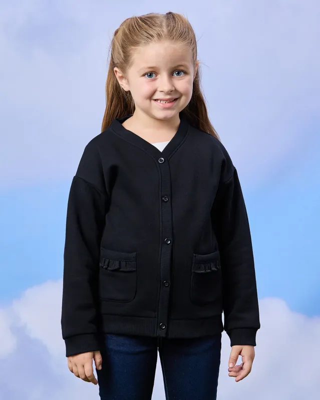 Girls Black Button Front Cardigan sold by Redtag