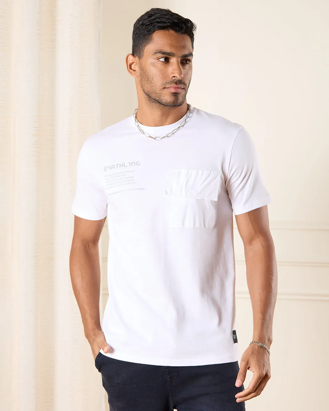 Men White T-Shirt With Foil Print sold by Redtag
