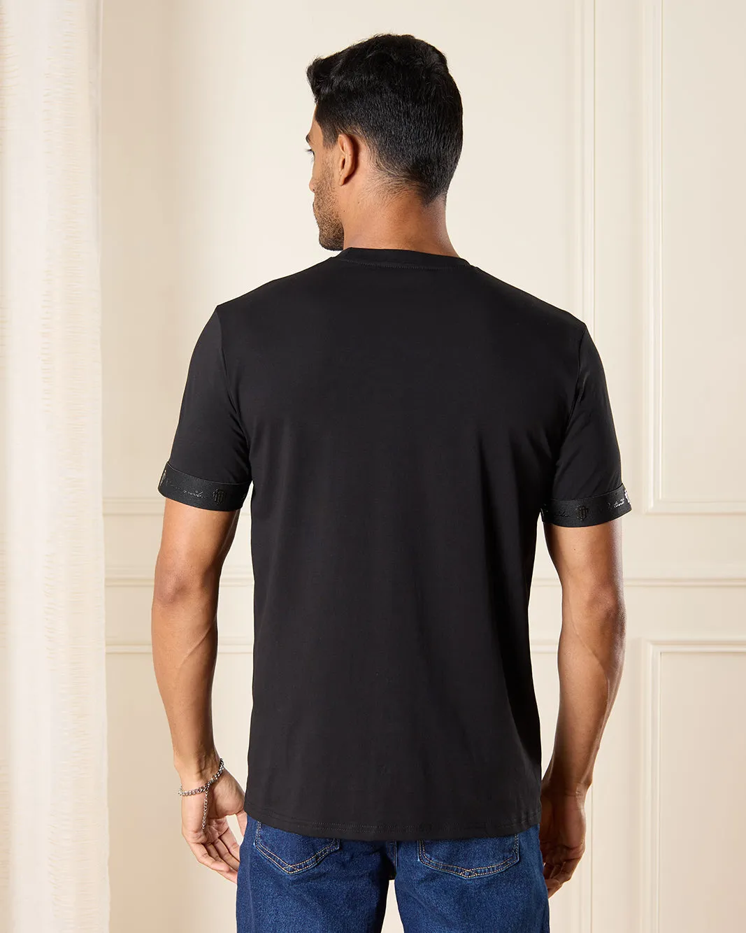 Men Black Solid T-Shirt sold by Redtag product image thumbnail 3