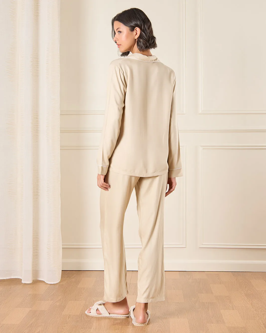 Women Beige Collared Pyjama Set (2 Piece) sold by Redtag product image thumbnail 4