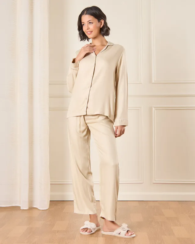 Women Beige Collared Pyjama Set (2 Piece) sold by Redtag