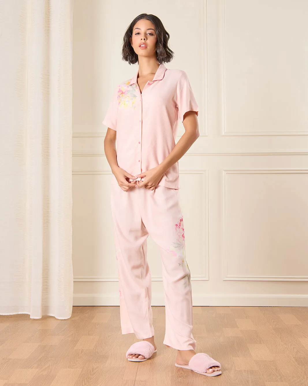 Women Pink Floral Print Pyjama Set (2 Piece) sold by Redtag