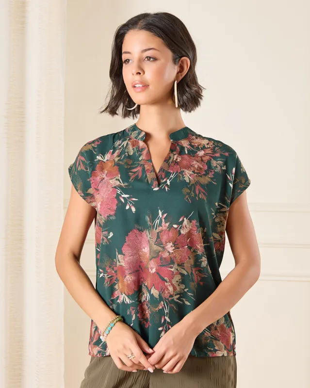 Women Green Printed Cap Sleeve blouse sold by Redtag