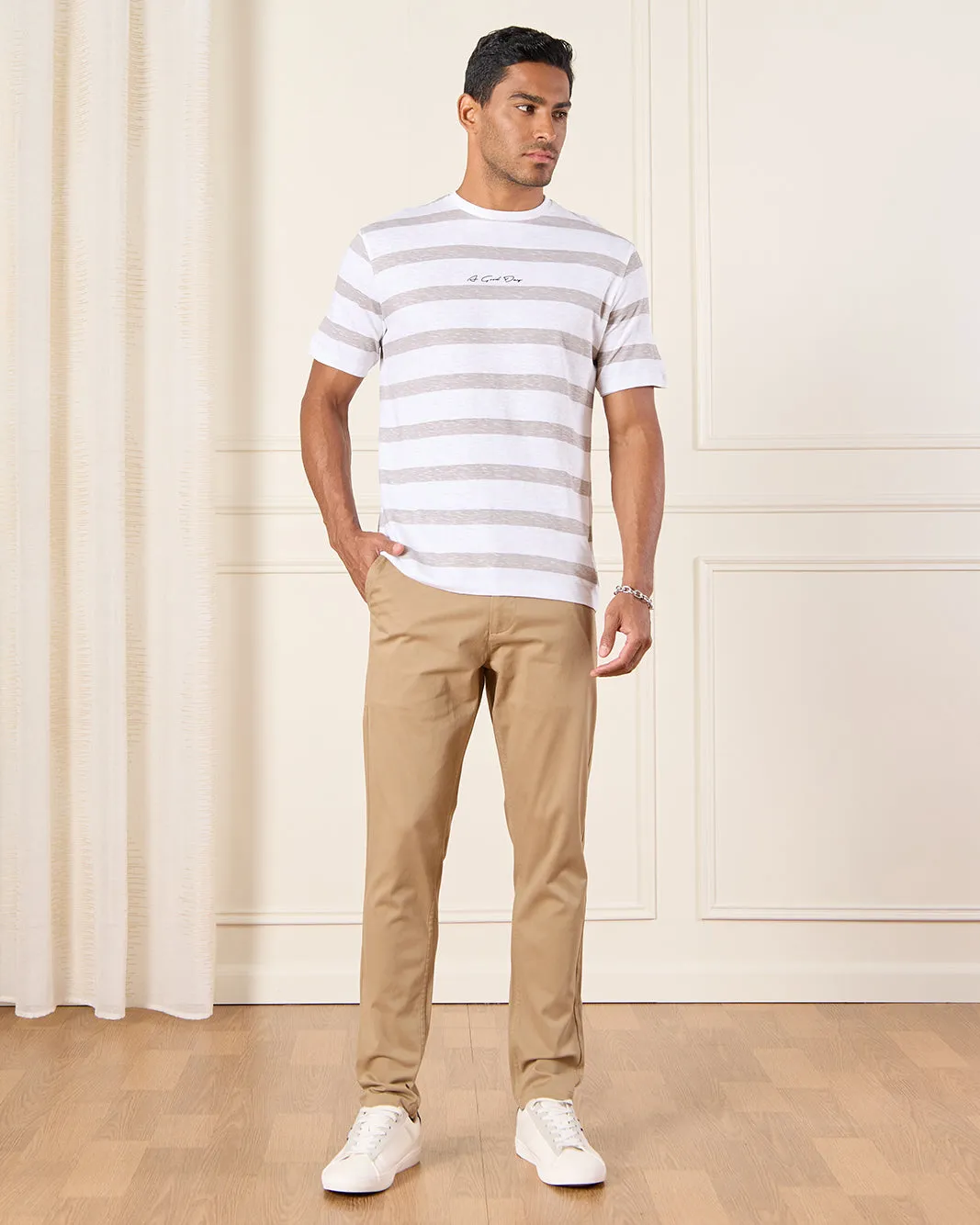Men Beige Slim Fit Chino Trousers sold by Redtag product image thumbnail 2