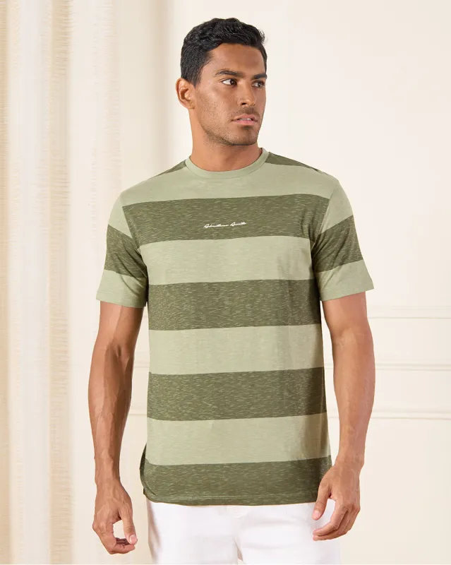 Men Olive Striped T-Shirt sold by Redtag