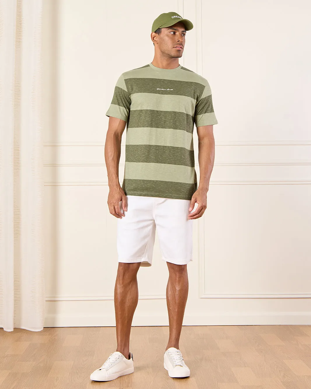 Men Olive Striped T-Shirt sold by Redtag product image thumbnail 2