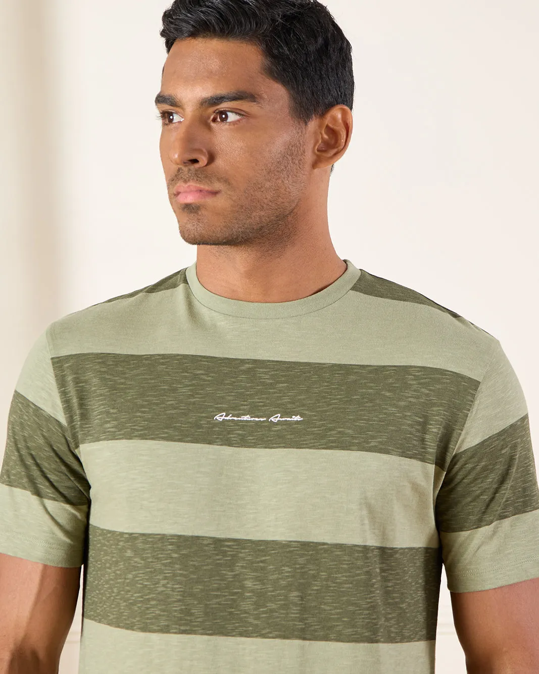 Men Olive Striped T-Shirt sold by Redtag product image thumbnail 4