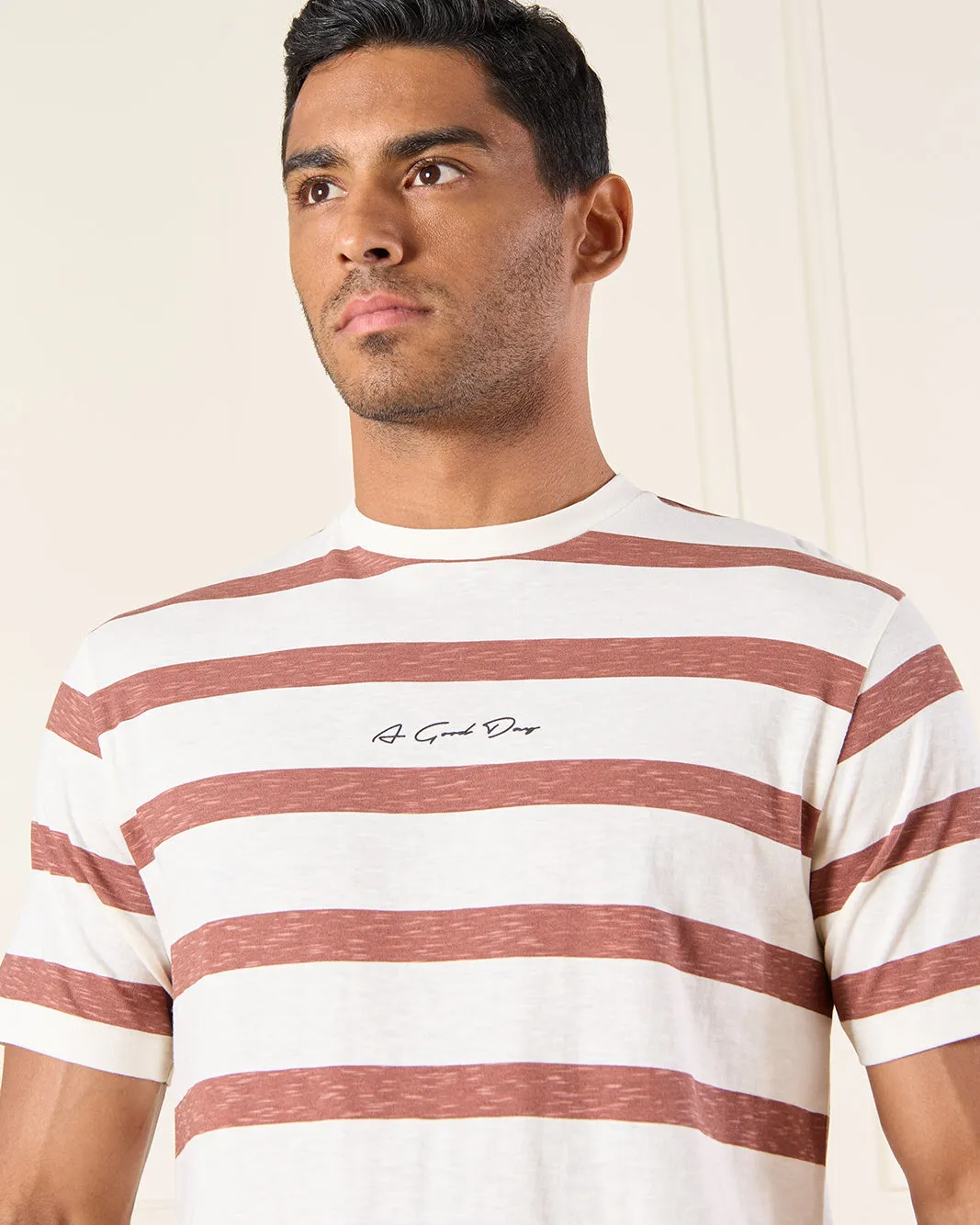 Men White Striped T-Shirt sold by Redtag product image thumbnail 4