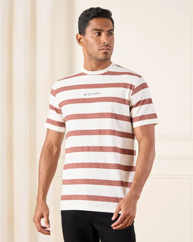 Men White Striped T-Shirt sold by Redtag