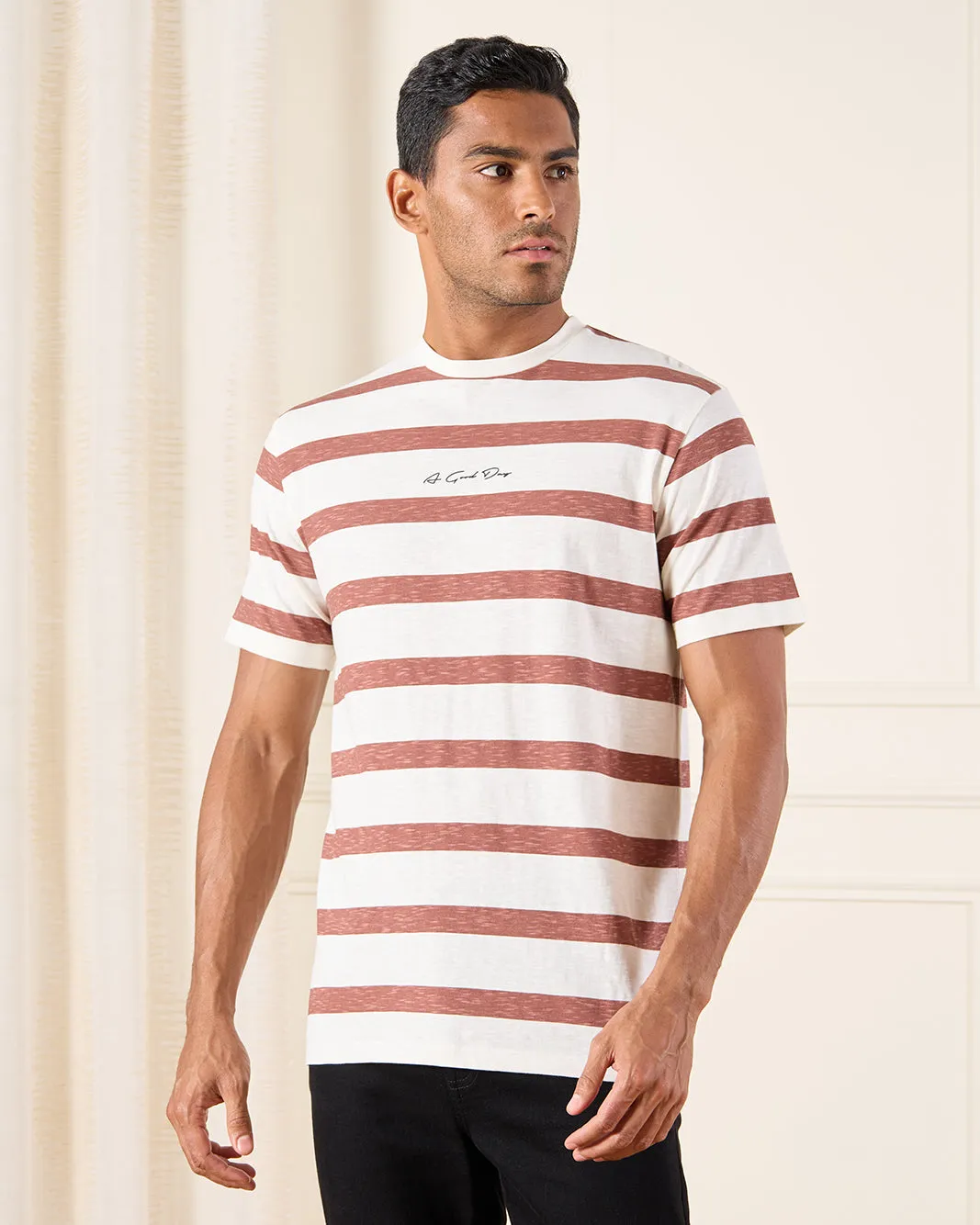 Men White Striped T-Shirt sold by Redtag