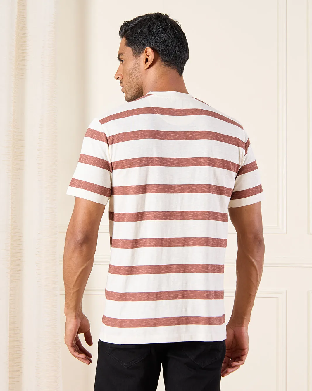 Men White Striped T-Shirt sold by Redtag product image thumbnail 3