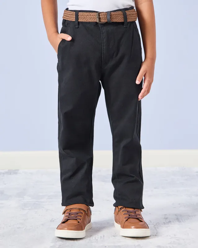Boys Black Dobby Belted Trouser sold by Redtag