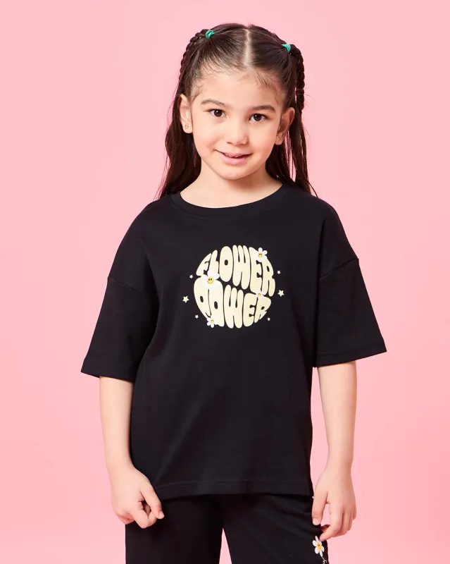 Girls Black Floral Print T-Shirt sold by Redtag