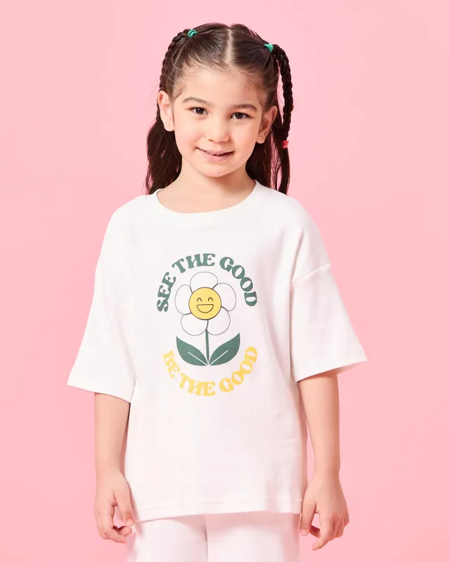 Girls White Floral Print T-Shirt sold by Redtag