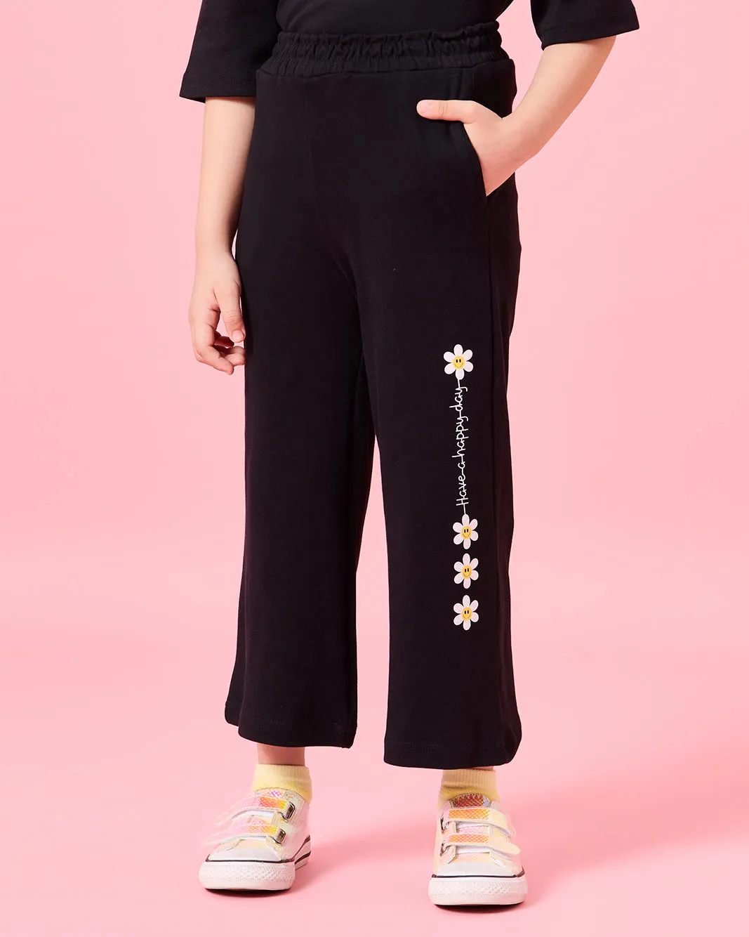 Girls Black Floral Print Active Pants sold by Redtag