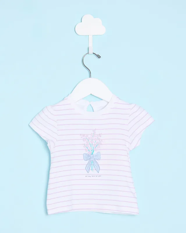 Infant Girls White And Lilac Striped T-Shirt sold by Redtag