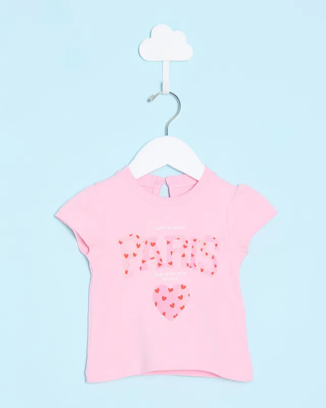 Infant Girls Pink Paris Print  T-Shirt sold by Redtag
