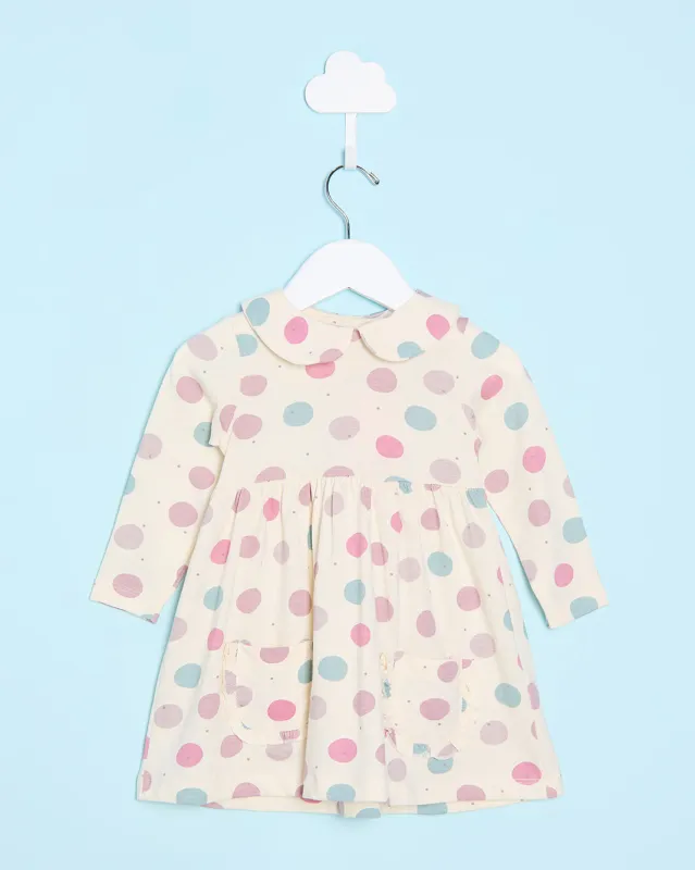 Infant Girls White Polka Dots Print Dress sold by Redtag