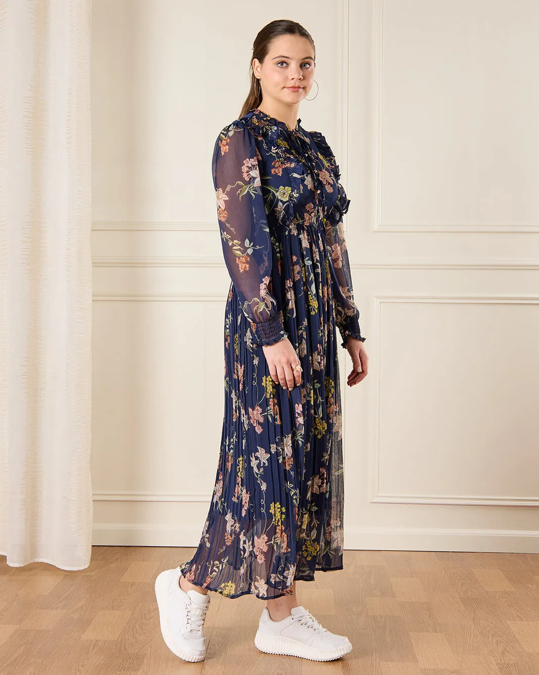 Senior Girls Navy Floral Maxi Pleated Dress sold by Redtag product image thumbnail 4