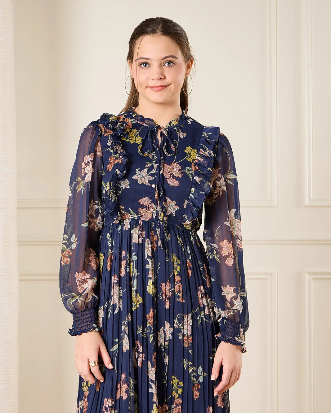 Senior Girls Navy Floral Maxi Pleated Dress sold by Redtag product image thumbnail 2