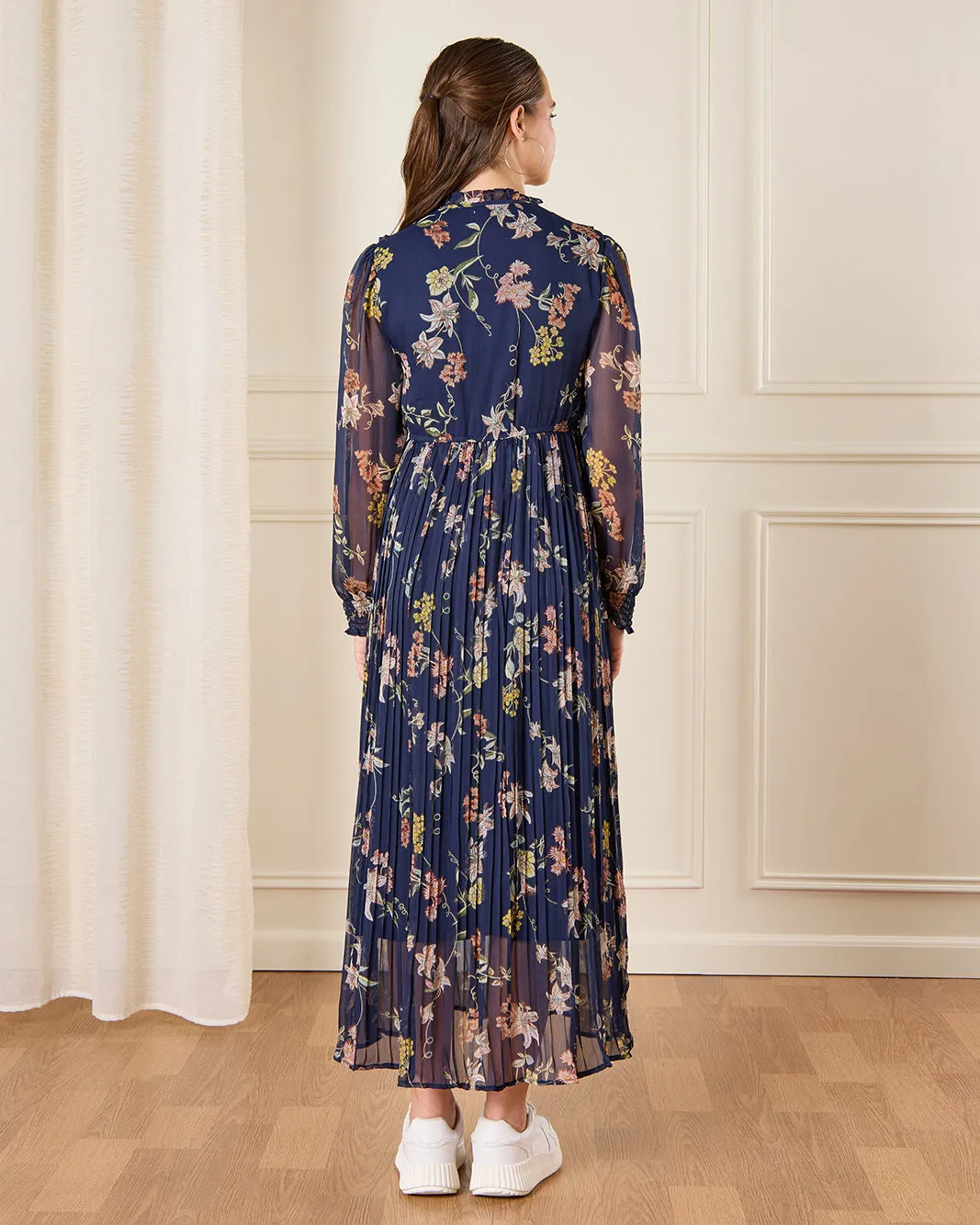 Senior Girls Navy Floral Maxi Pleated Dress sold by Redtag product image thumbnail 3