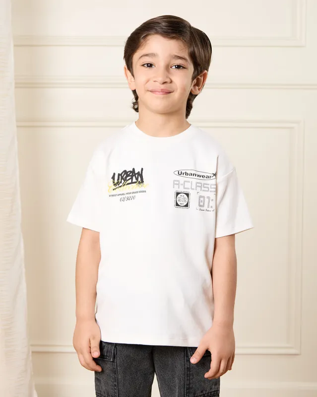 Boys White Printed T-Shirt sold by Redtag