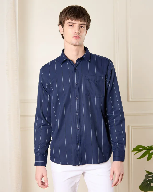 Men Navy Striped Shirt sold by Redtag