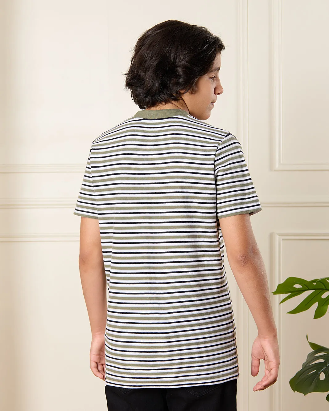 Senior Boys Green Striped Polo Shirt sold by Redtag product image thumbnail 3