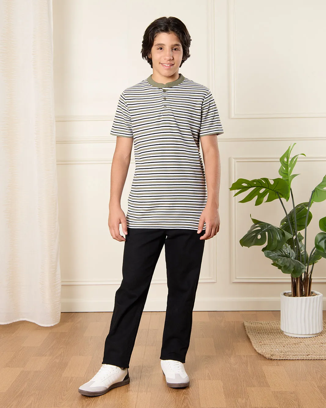 Senior Boys Green Striped Polo Shirt sold by Redtag product image thumbnail 2