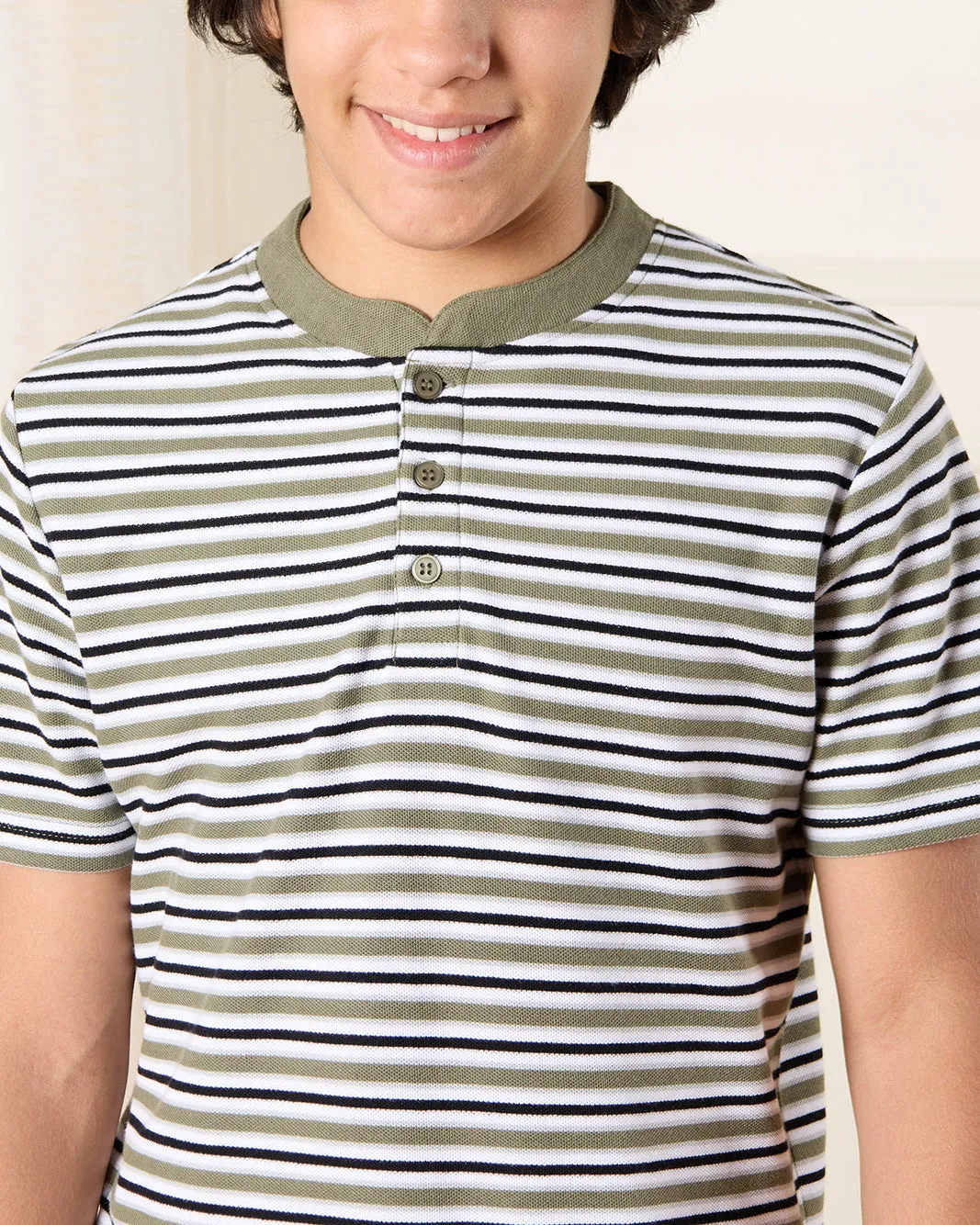 Senior Boys Green Striped Polo Shirt sold by Redtag product image thumbnail 4