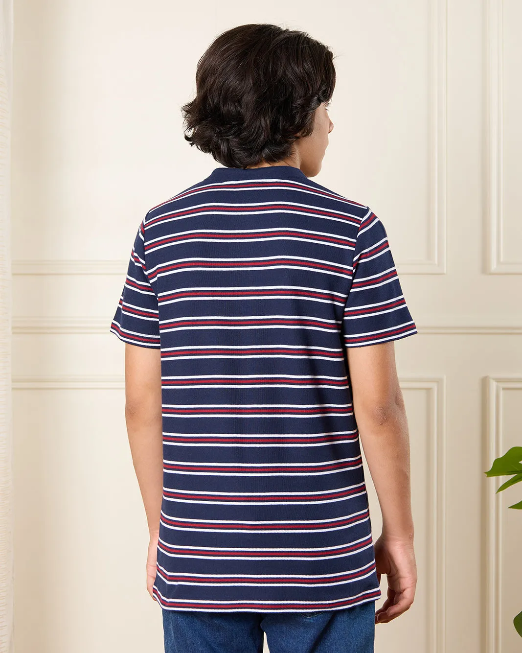 Senior Boys Navy Striped Polo Shirt sold by Redtag product image thumbnail 3