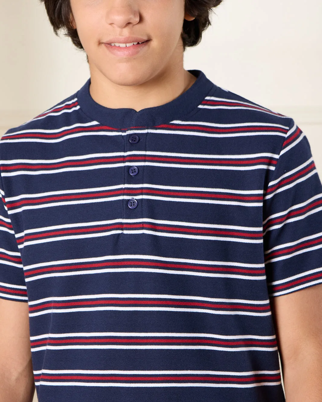 Senior Boys Navy Striped Polo Shirt sold by Redtag product image thumbnail 4