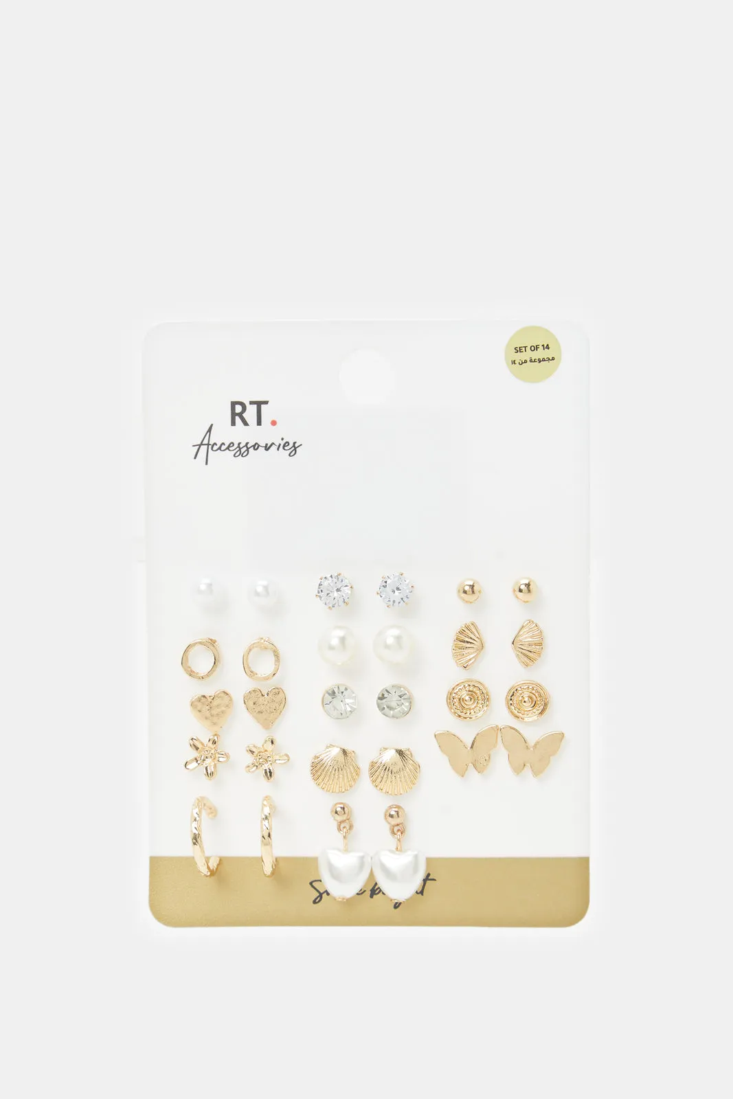 Women Gold Embellished Stud Set (14 Pair) sold by Redtag