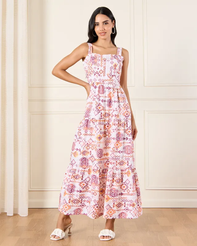 Women Pink Printed Strappy Dress sold by Redtag
