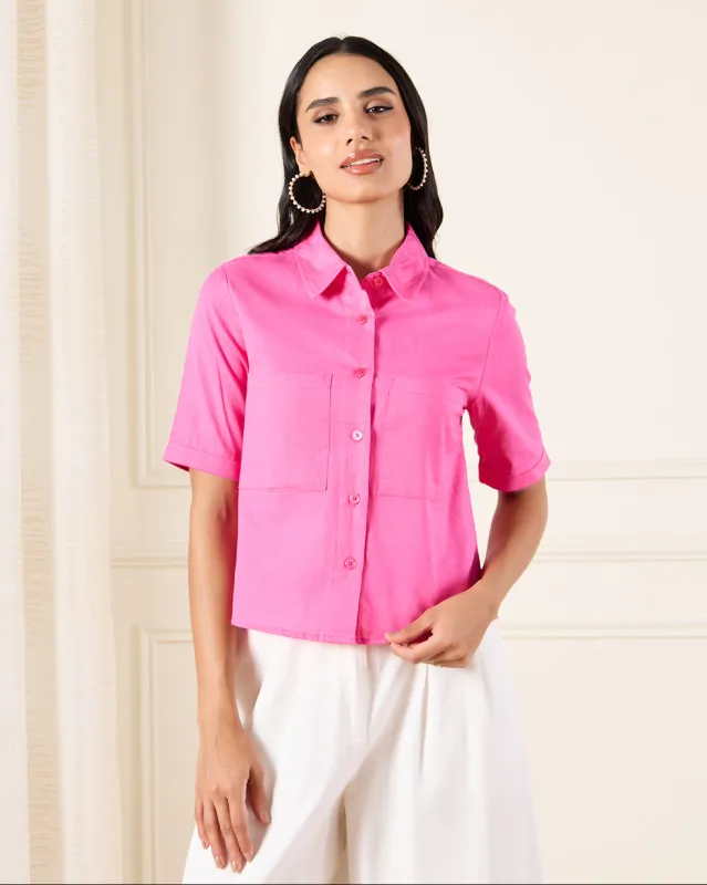 Women Pink Linen Shirt sold by Redtag
