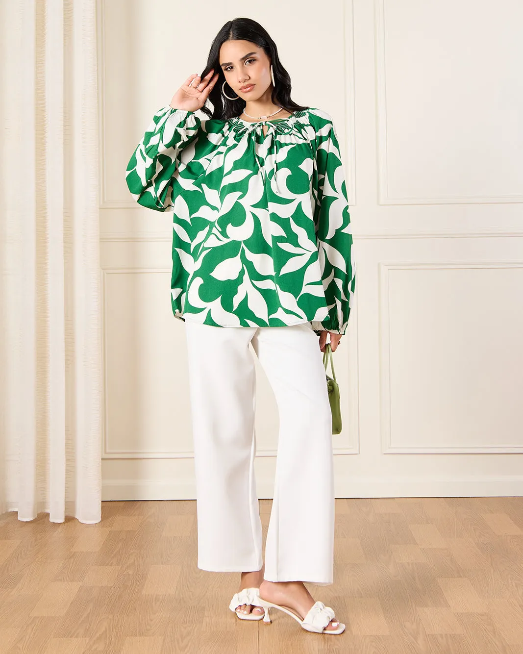 Women Green Printed Volume Sleeve Blouse sold by Redtag product image thumbnail 2