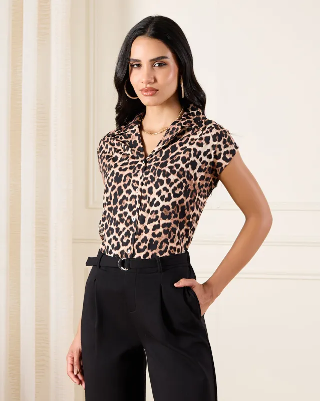 Women Brown Printed Drop Shoulder Button Down Shirt sold by Redtag