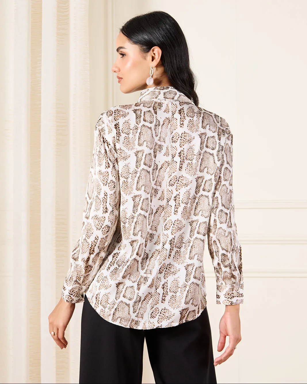 Women Beige Printed Full Sleeve Satin Shirt sold by Redtag product image thumbnail 3