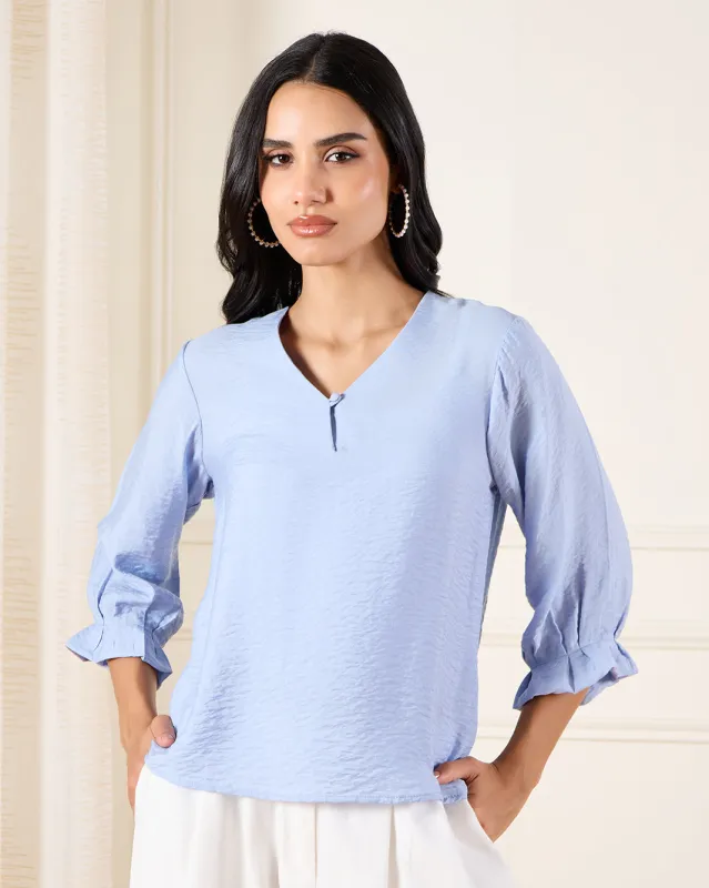 Women Blue Sage Balloon Sleeve Detailed Blouse sold by Redtag