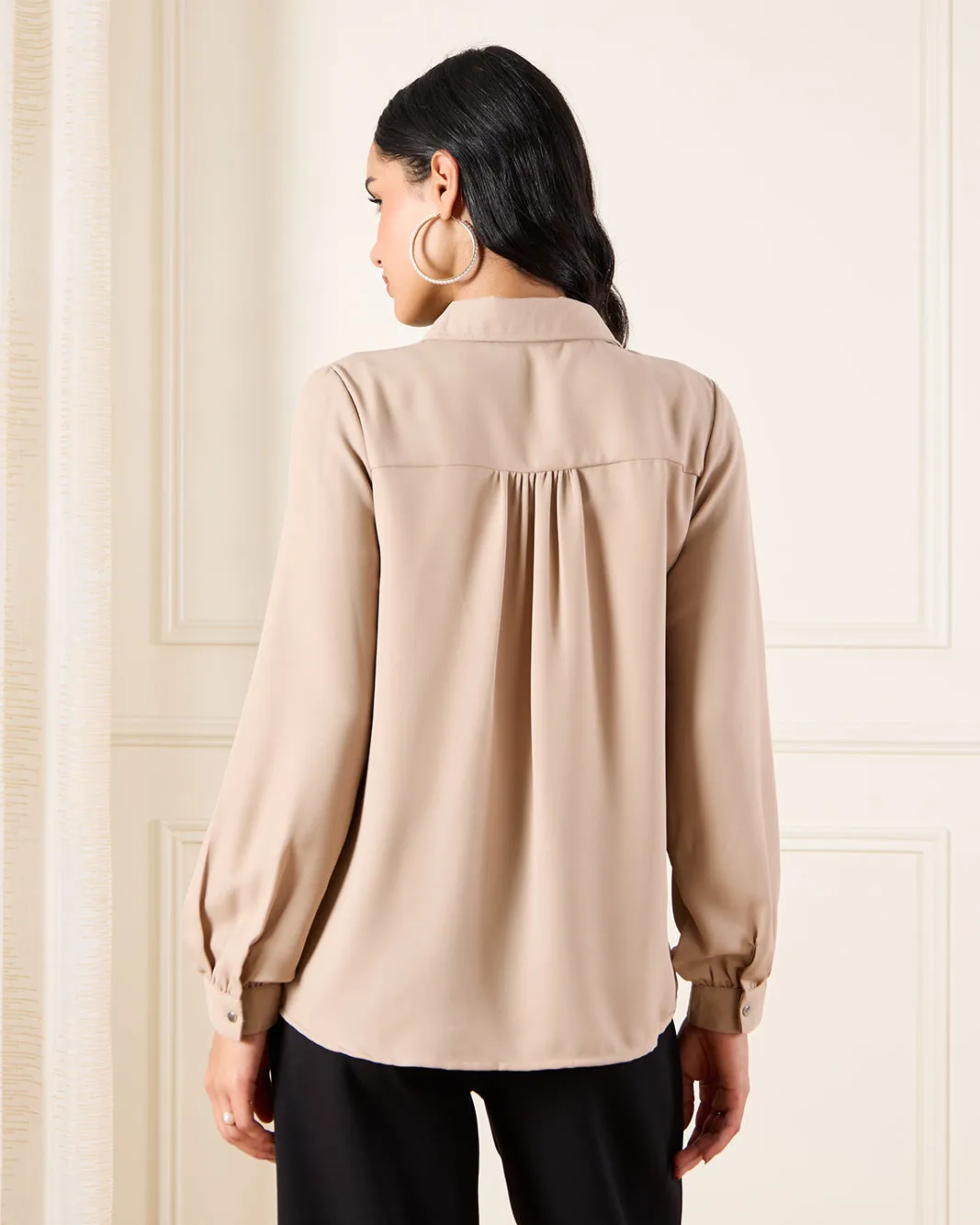 Women Beige Detailed Long Shirt sold by Redtag product image thumbnail 3
