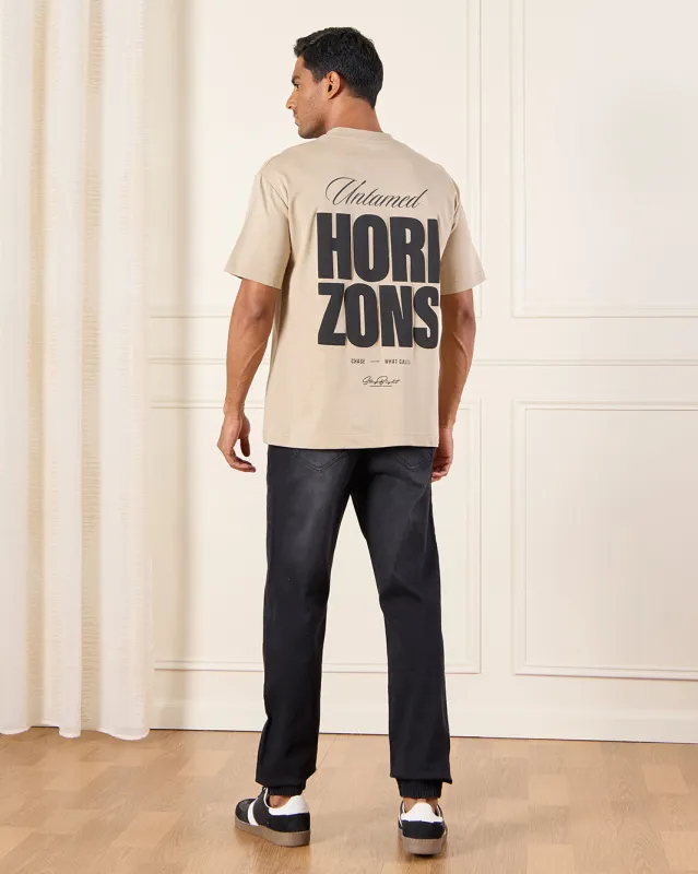 Men Beige Printed T-shirt sold by Redtag