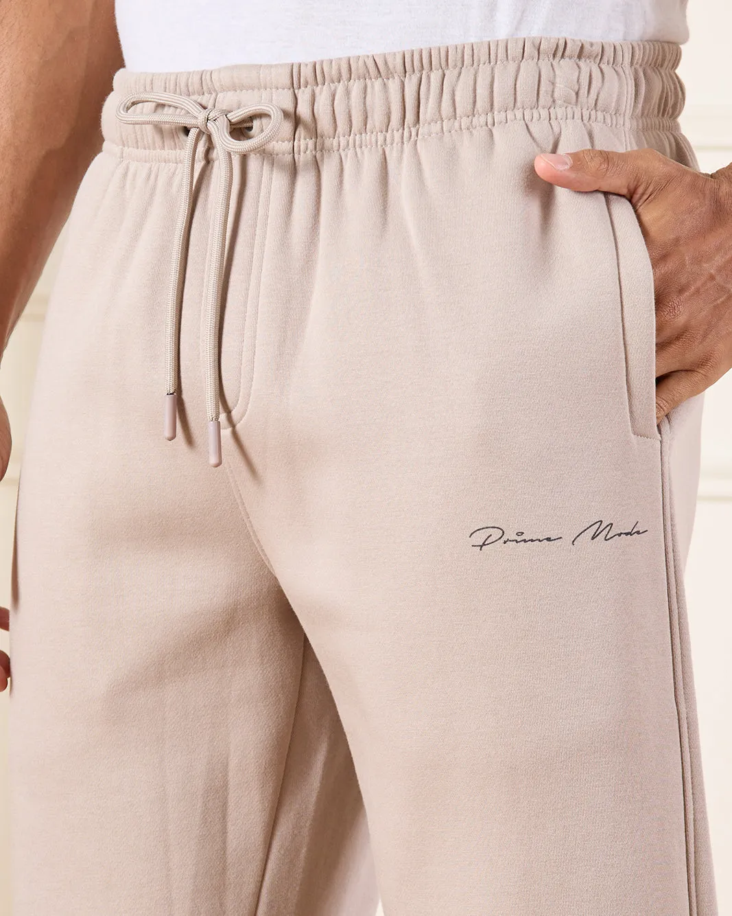 Men Beige Basic Track Pants With Logo Print sold by Redtag product image thumbnail 4